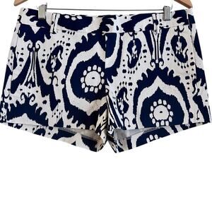 J.Crew Factory Stretch Shorts Women’s 10 NWT Navy Ivory Ikat Print 3” Inseam